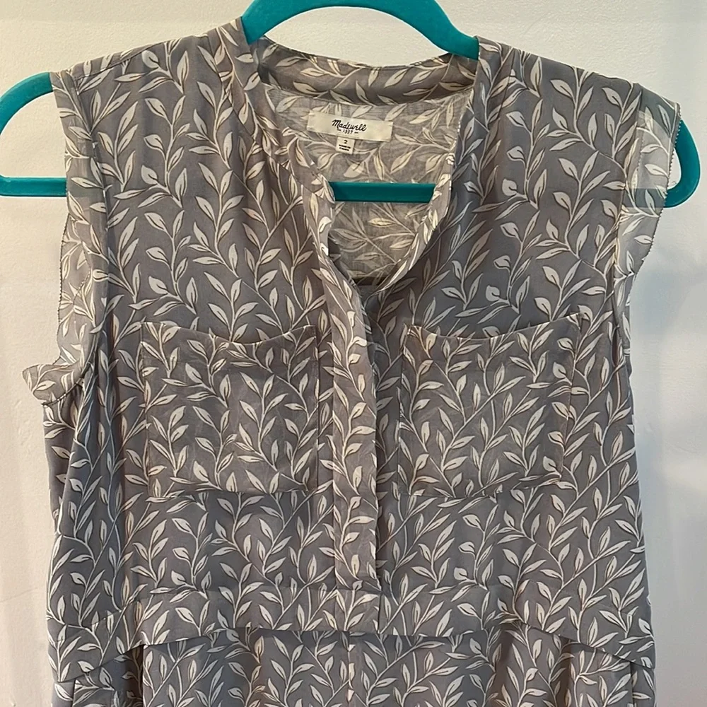 Madewell Sleeveless Button Front Leaf Print Shift Midi Dress Fully Lined Grey 2 - Picture 1 of 11